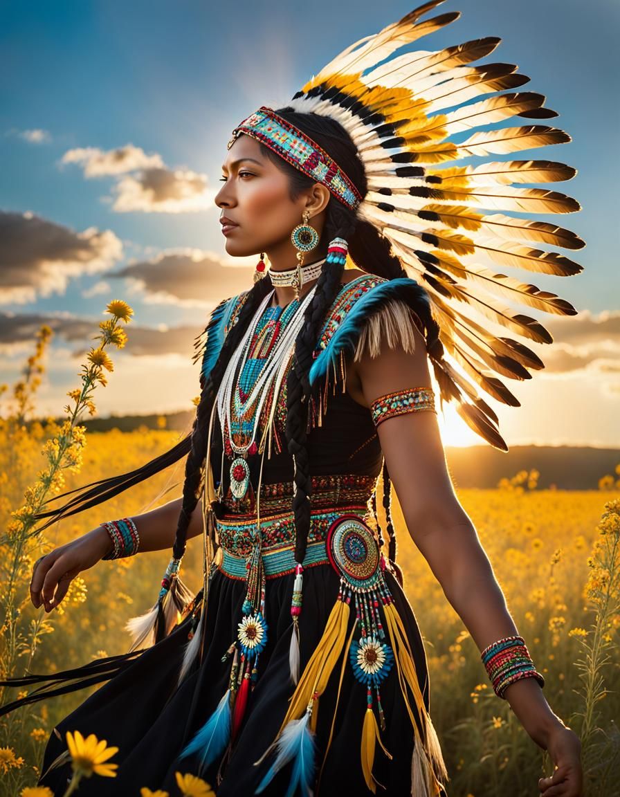 Regal Black Native American Woman in Powwow Regalia
