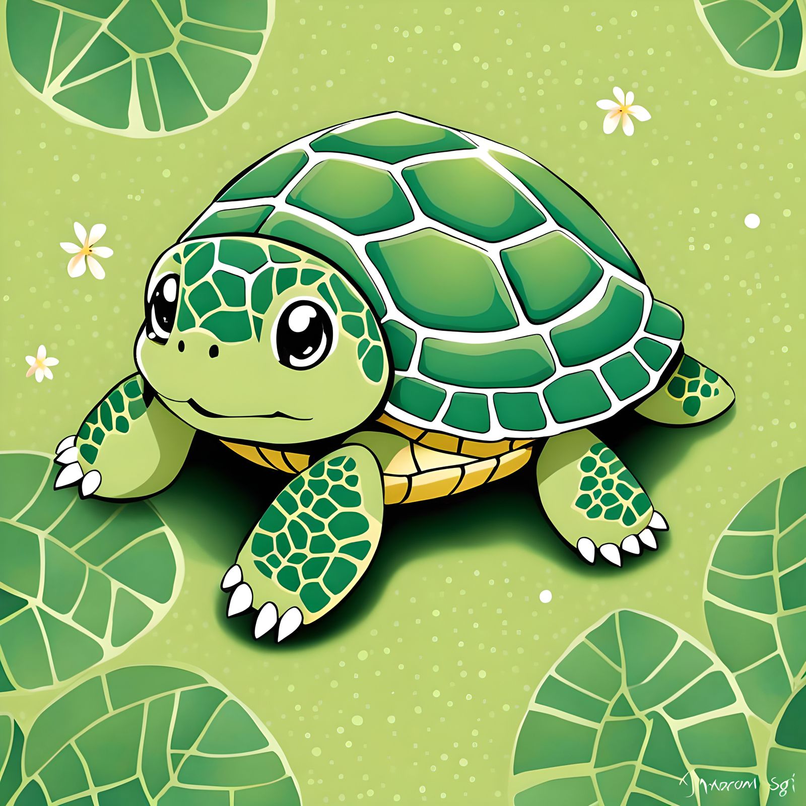 Adorable Baby Turtle Art Illustration