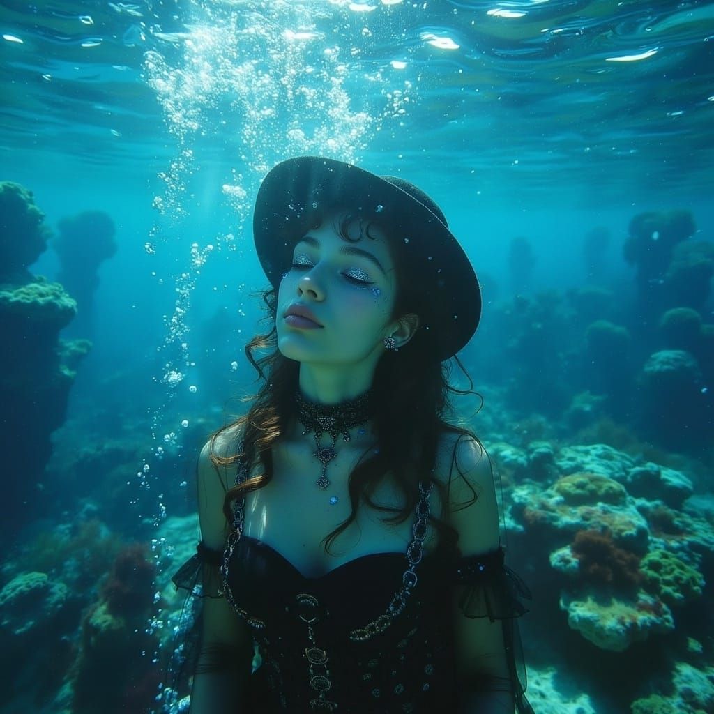 Underwater Wizard Portrait in Vibrant Coral Reef Scene