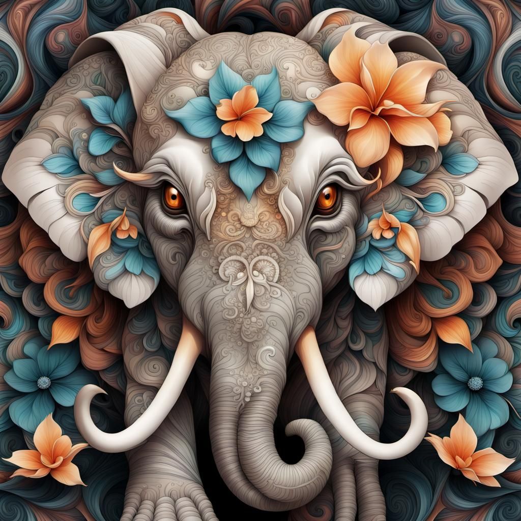 Elephant with Gardenia Eyes and Colorful Powders