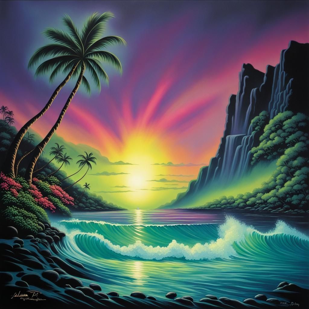 Retro Airbrush Aurora Over Hawaii