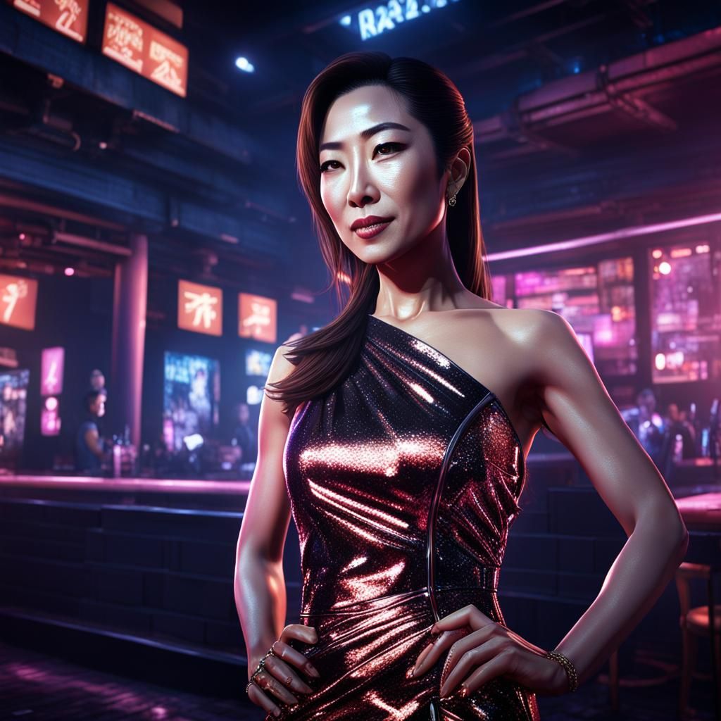 Michelle Yeoh as Anime Girl in Nightclub Dress