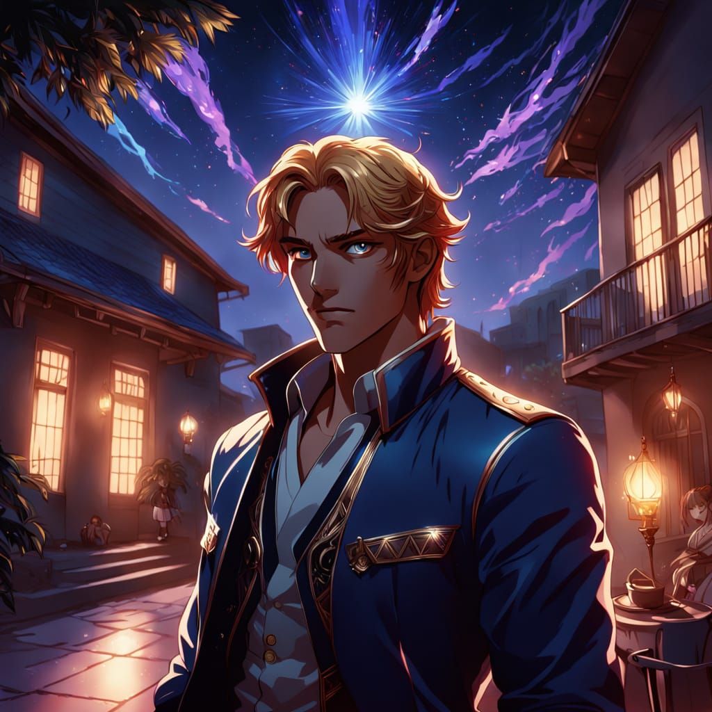 Cyberpunk Hero Stands Tall Under Starlight
