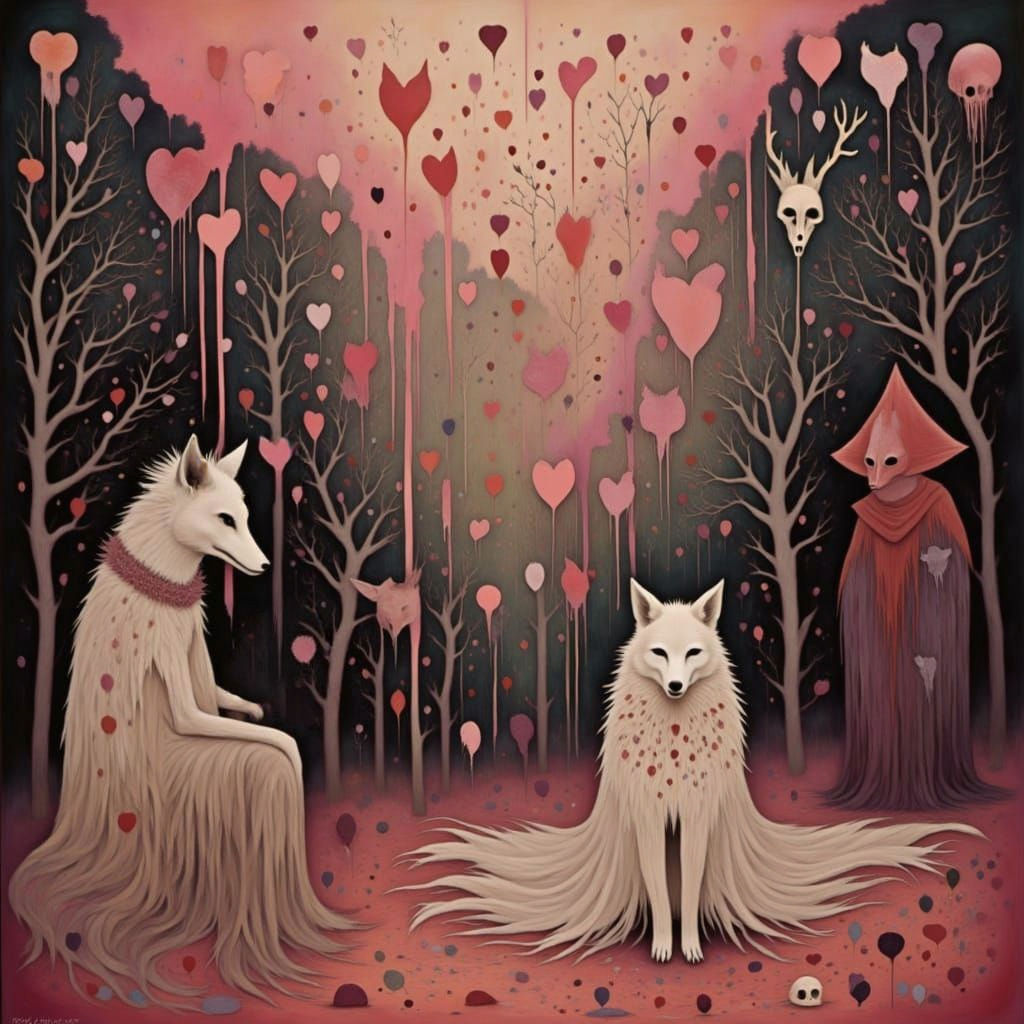 Fox Flees Love Factory in Dark Fantasy Comic Style