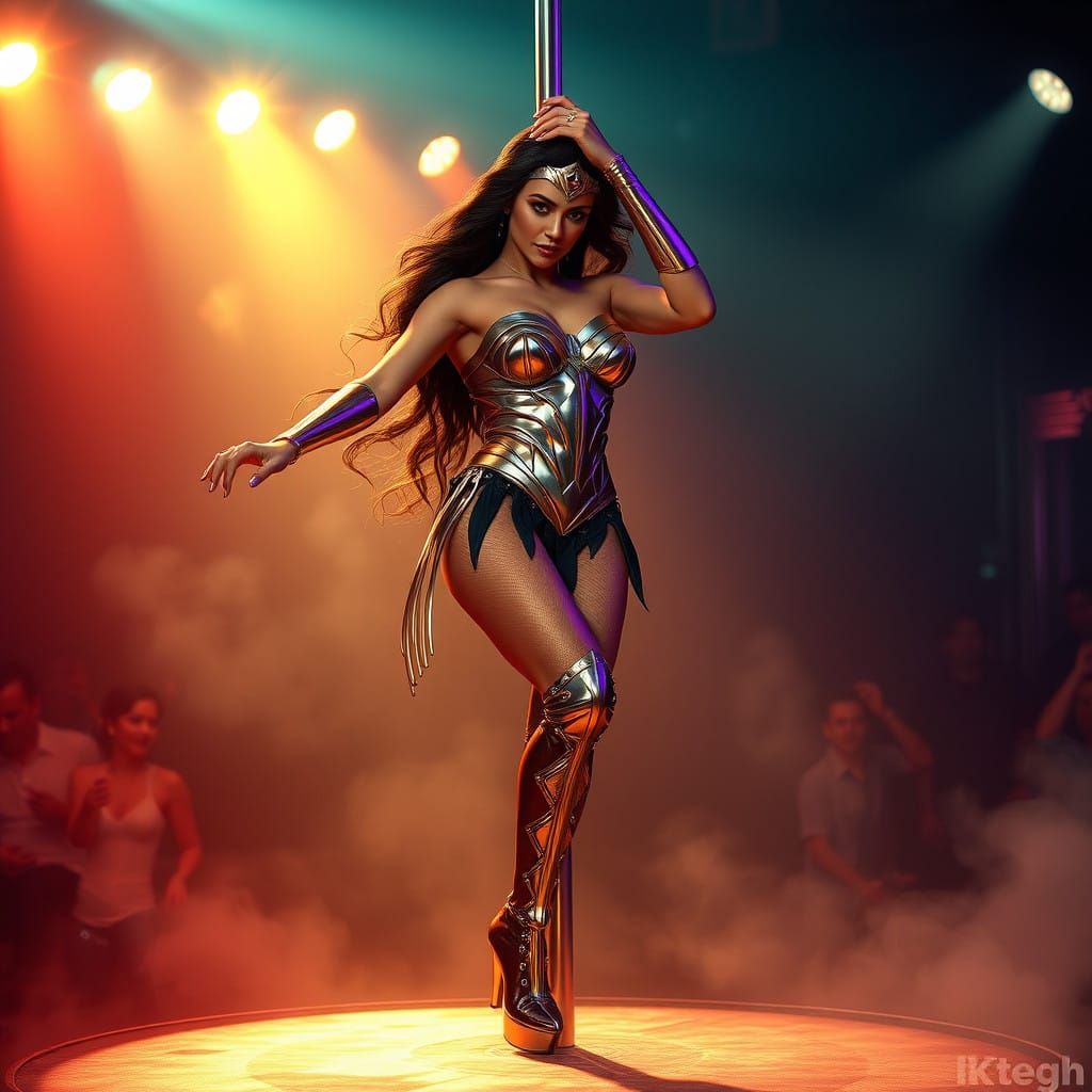 Sultry Exotic Dancer in Metallic Wonder Woman Costume, Captu...