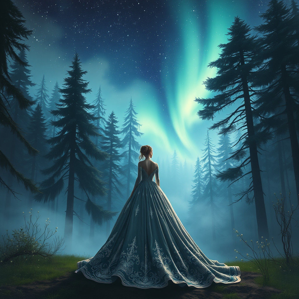 Mystical Forest Gown: A Matte Painting Masterpiece