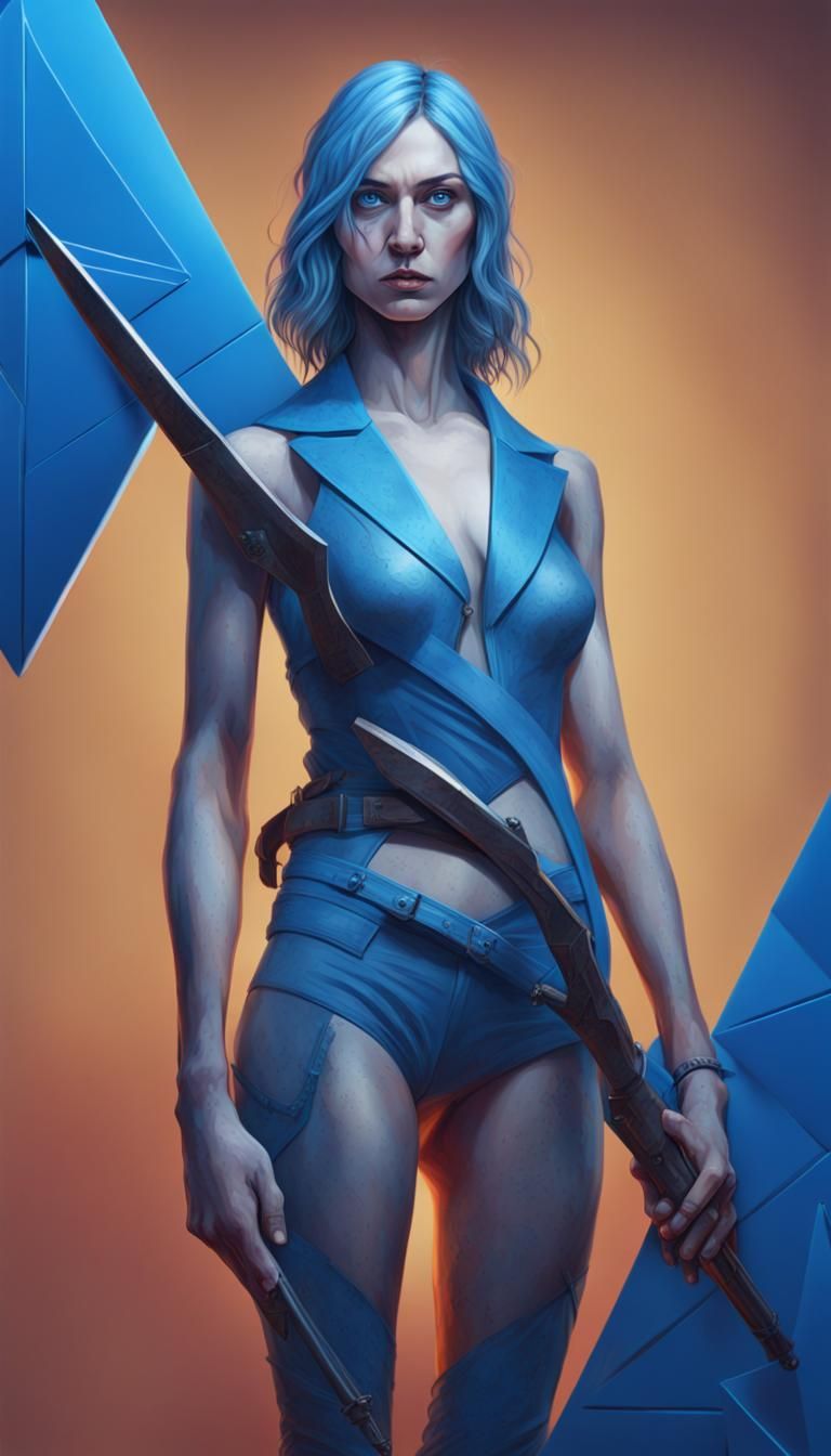 Hyperrealistic Blue-Skinned Warrior Woman Concept Art