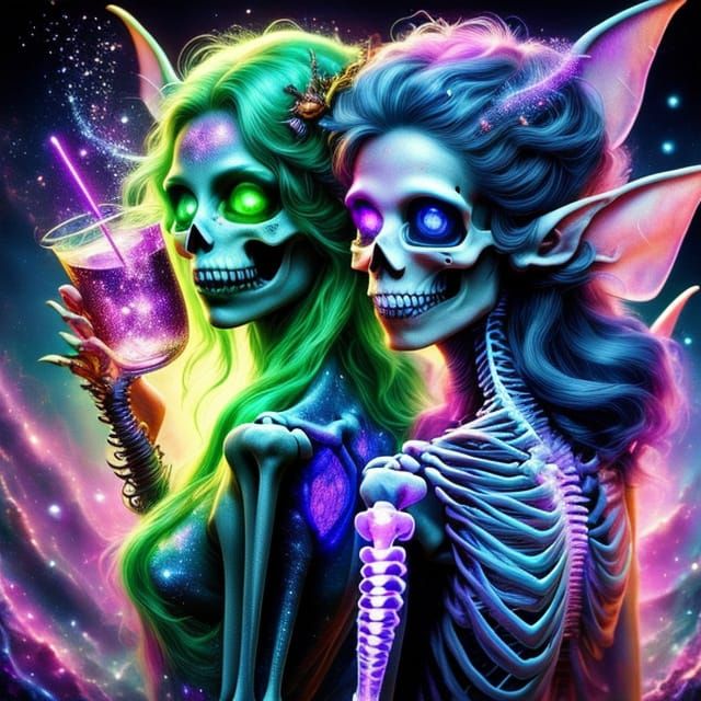 Ethereal ELF Woman Singing in Neon Double Exposure Style