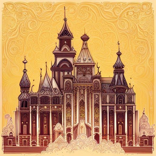 Intricate Russian Palace with Golden Outlines