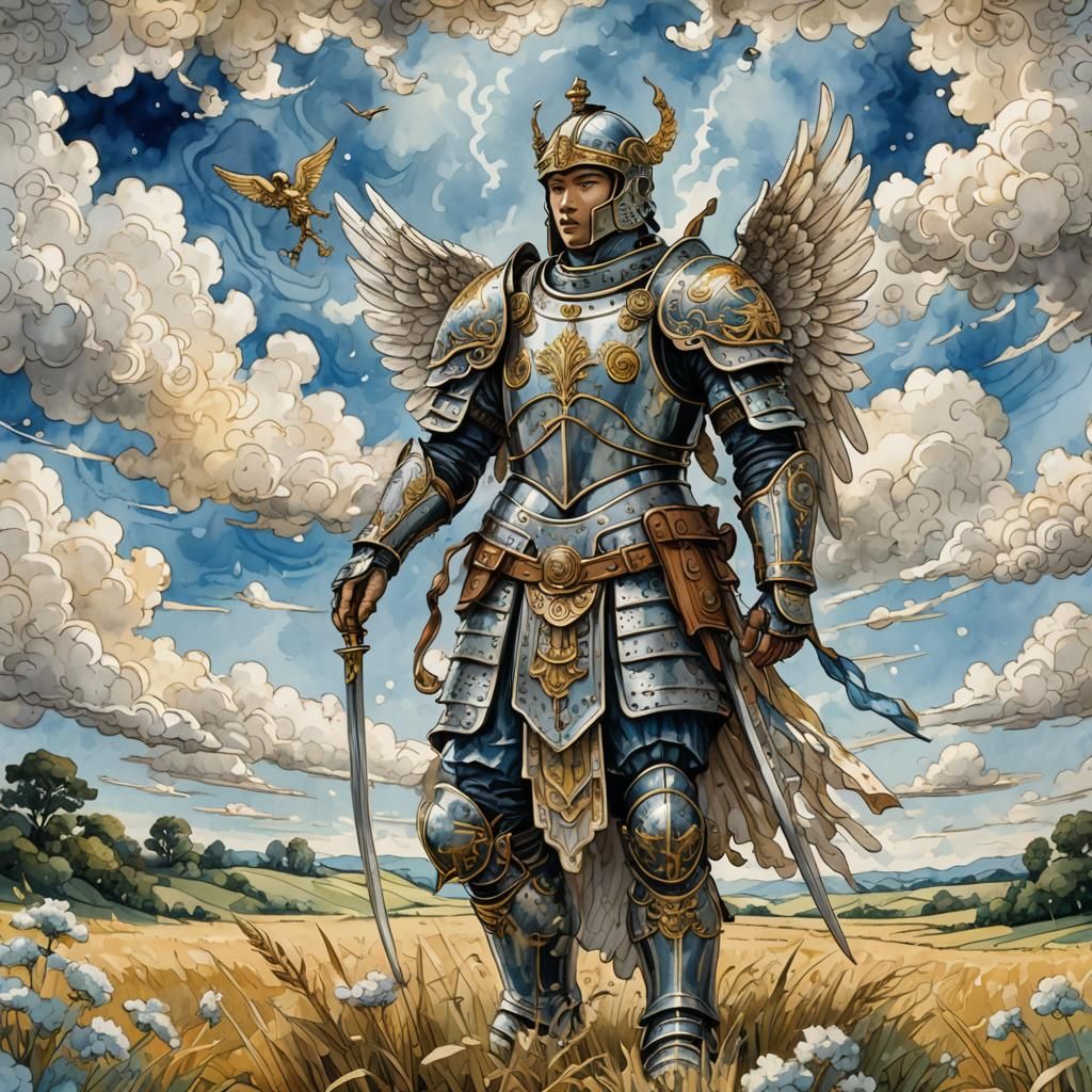 Angel in Roman Armour: Watercolour Ink Sketch