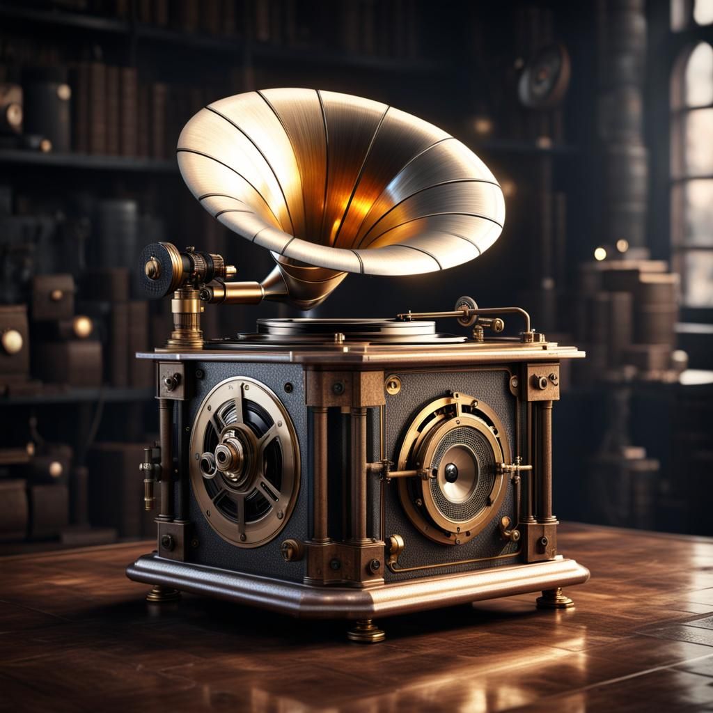 Steampunk gramophone tape-recorder