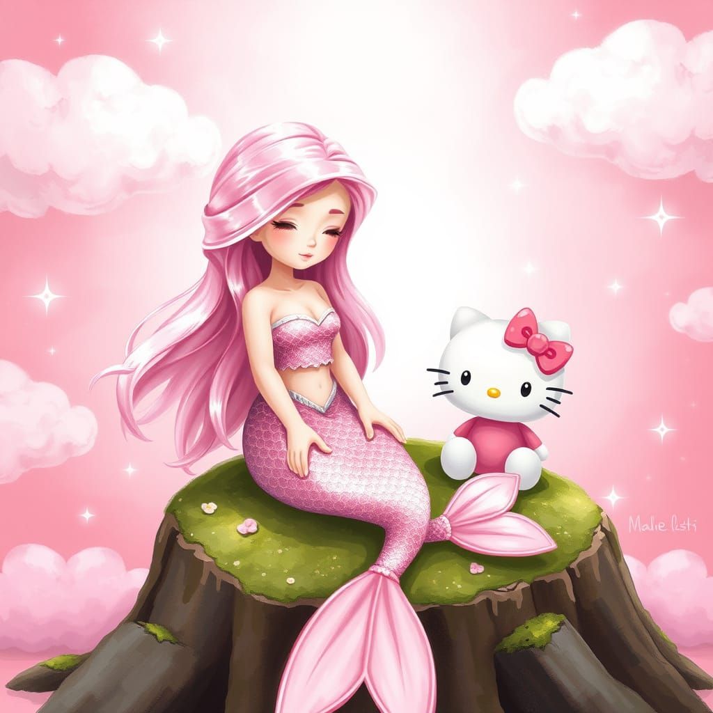 Dreamy Pastel Mermaid in Whimsical Pink Room