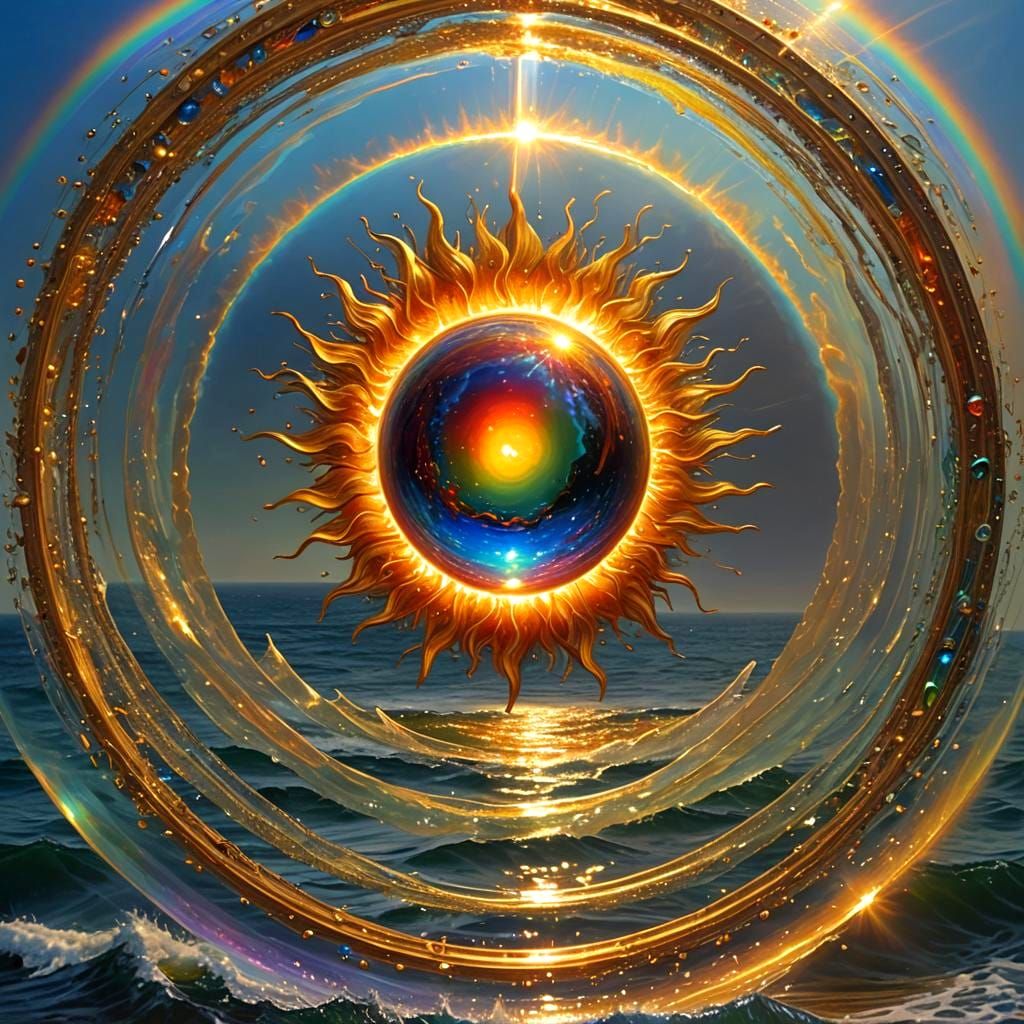 Sun Destroying Ocean with Rainbow Light, Oil Painting