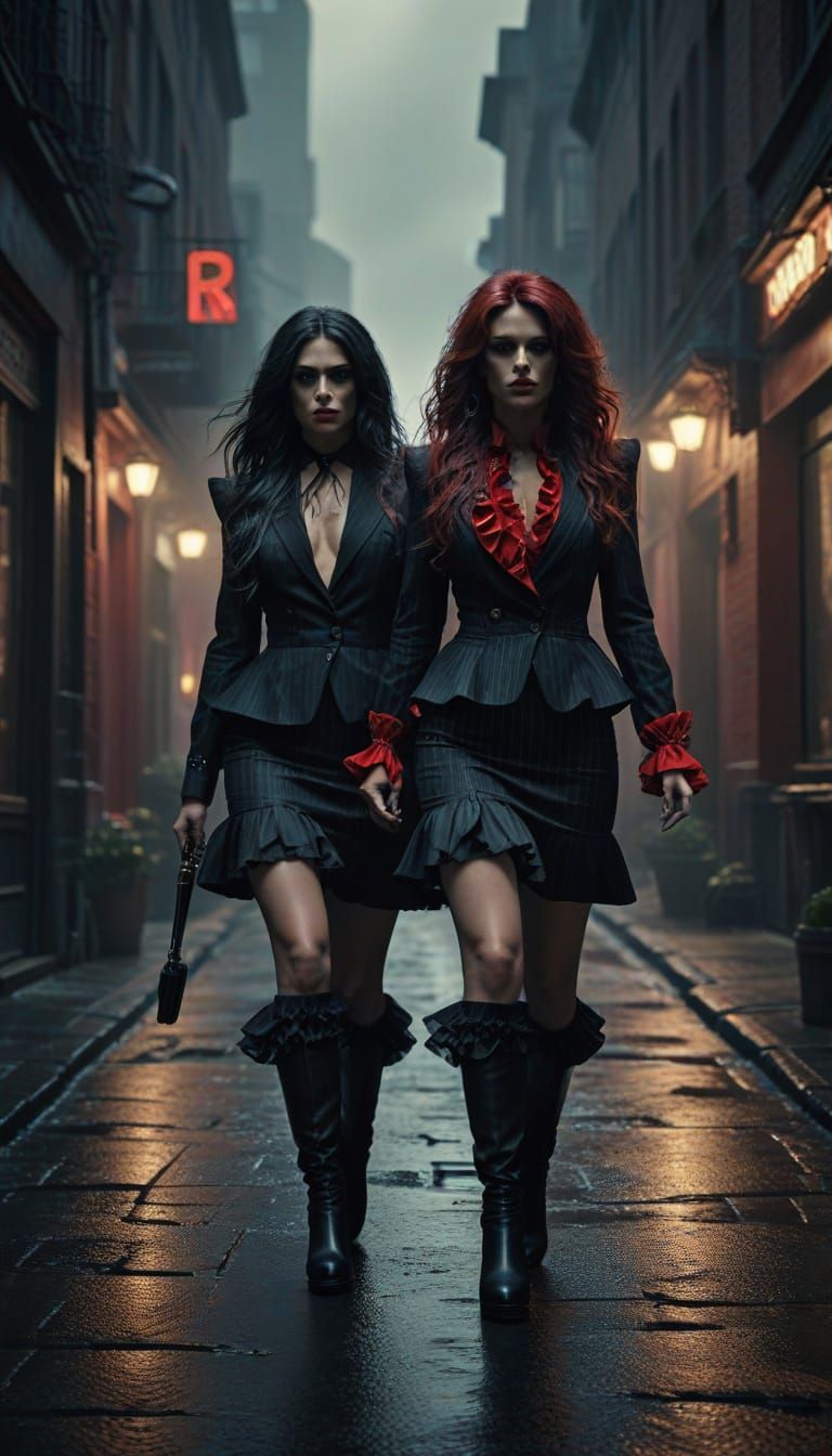 Two People in Skirt Suits and Knee-High Boots