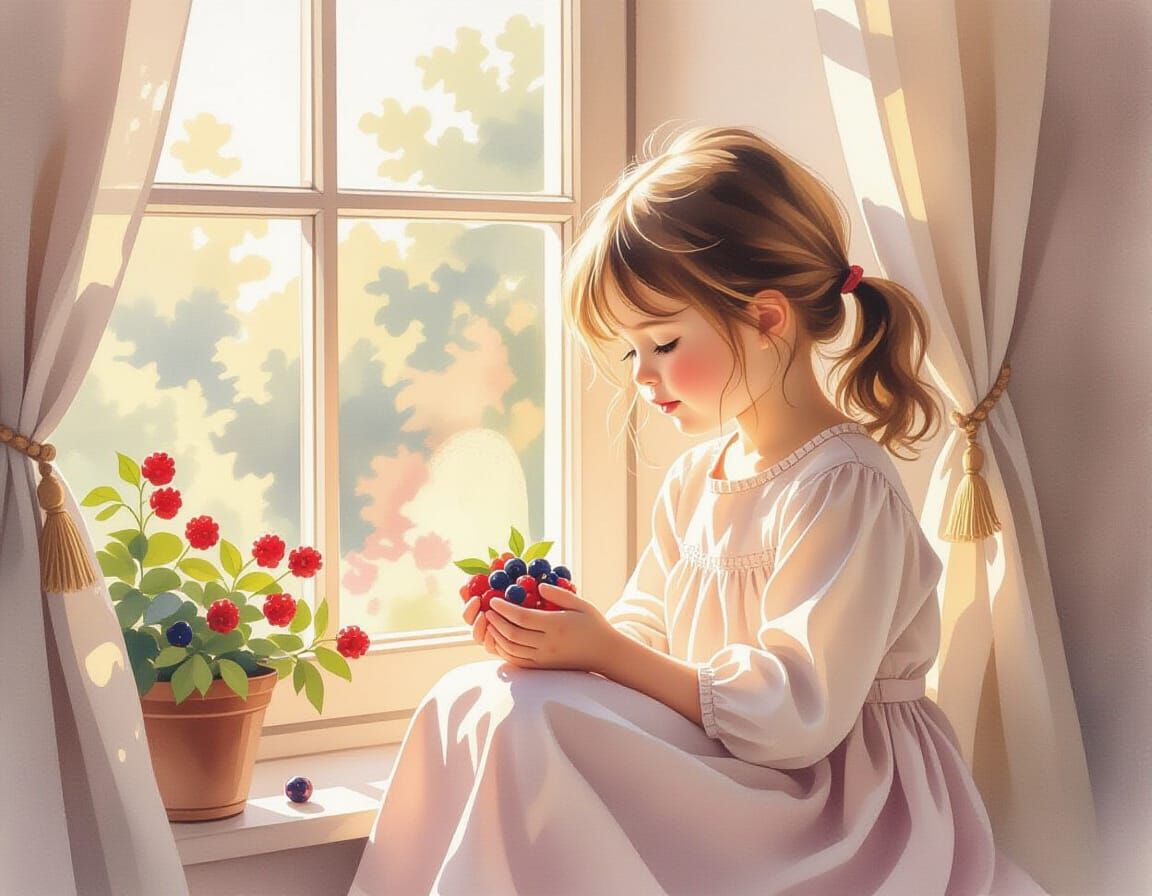 Girl with Berries in Soft Afternoon Light