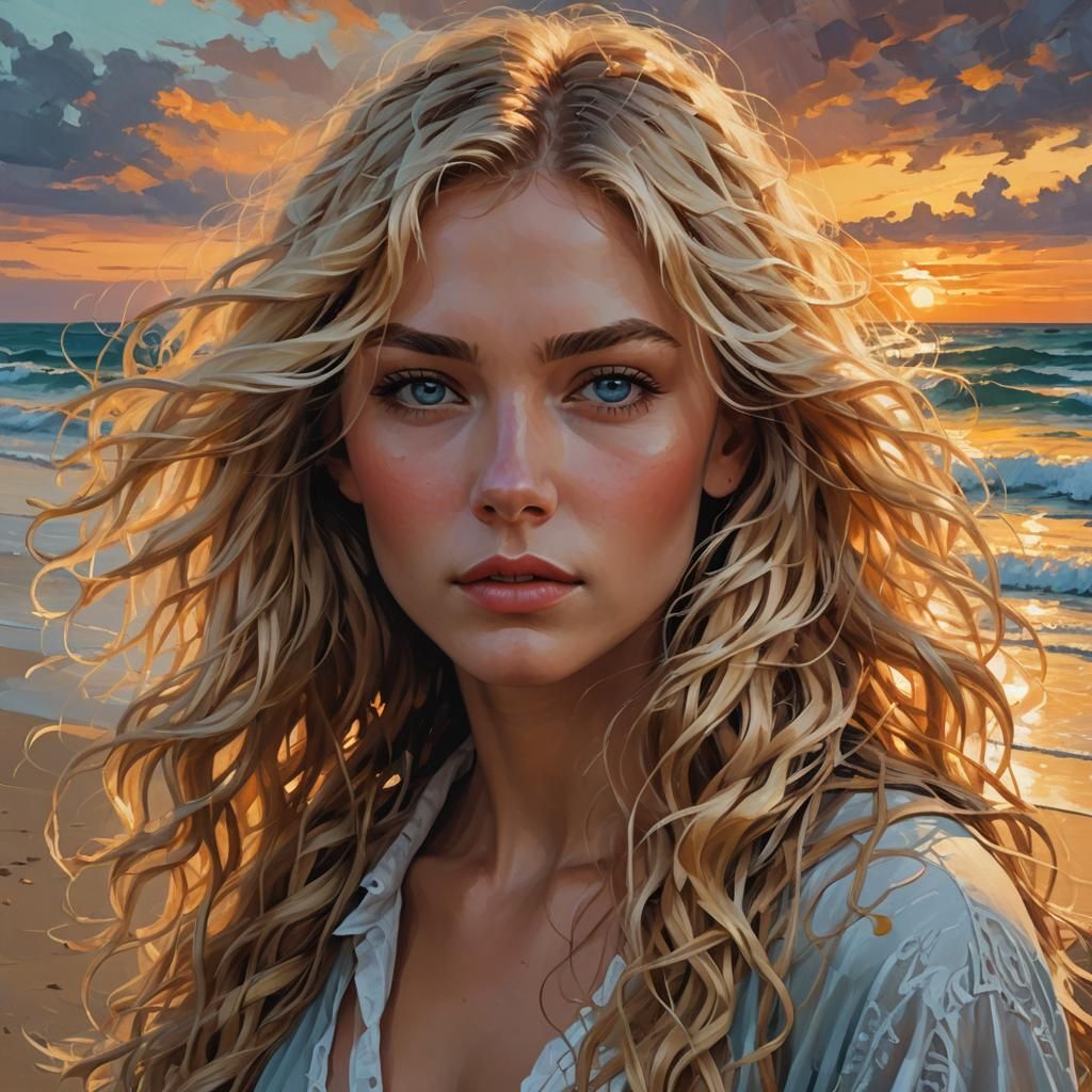 Palette Knife Portrait of Woman on Beach