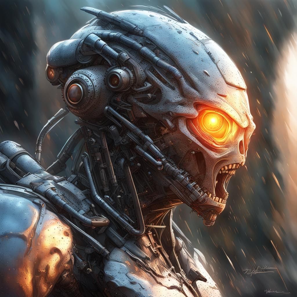 Underwater Cyberpunk Inferno with Nude Figures and T-800s