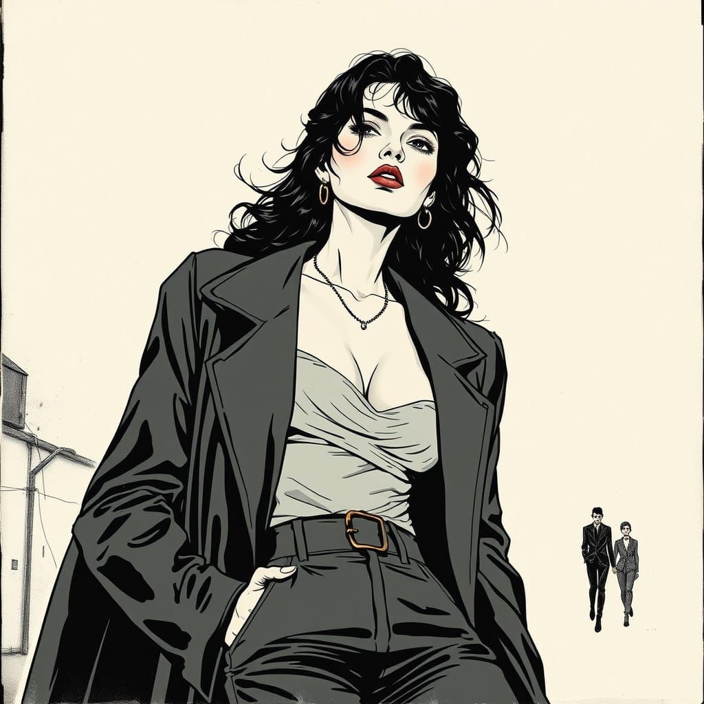 Striking Noir-Inspired Woman in a Park