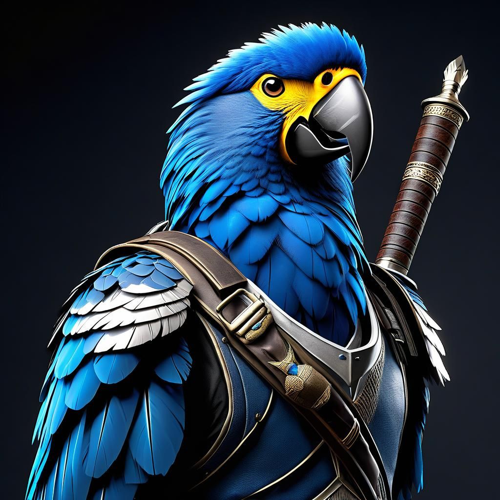 Blue Aarakocra Ranger with Shortswords in Hyperrealism