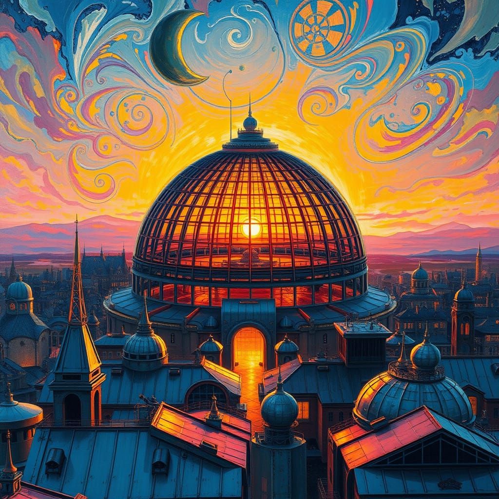 Glass Force Field Dome Surrounds Futuristic Metal Town in Ra...