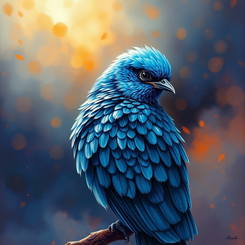 Ethereal Blue Bird in Whimsical Fantasy Realm