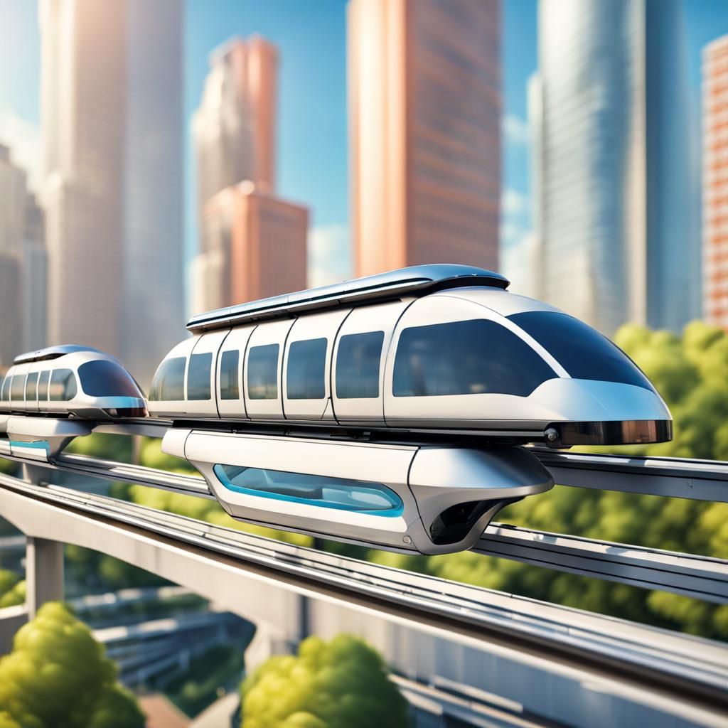 Futuristic Monorail Car Trains in Afternoon Light