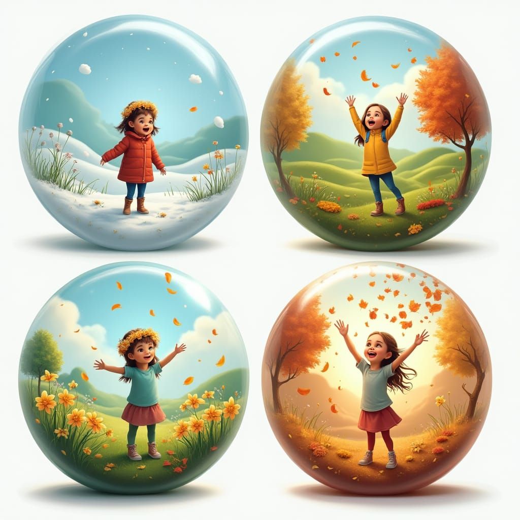 Four Seasons in Vibrant, Translucent Bubbles