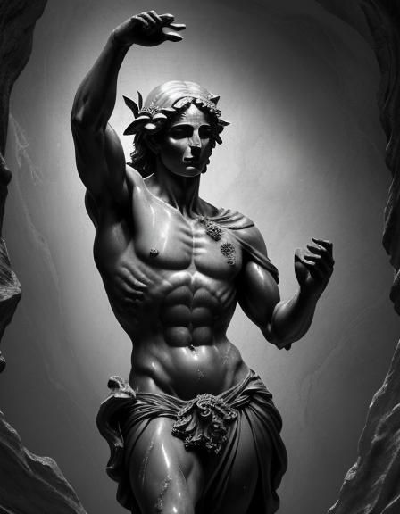 Renaissance Adonis Statue with Gothic Background