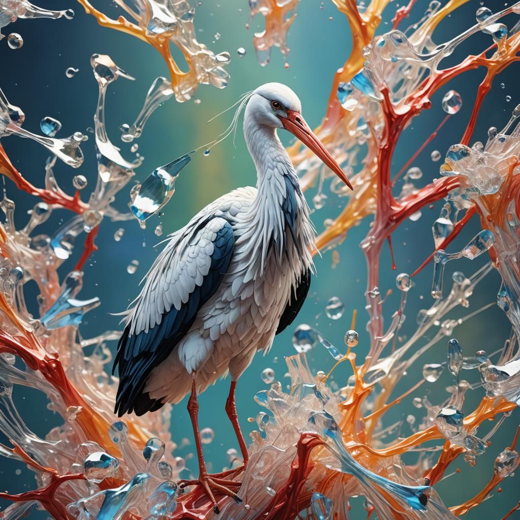 Crystal Clear Gossamer Stork in Splash Art Style