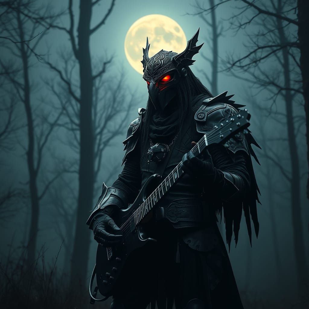Dark Fantasy Guitarist in Moonlit Forest