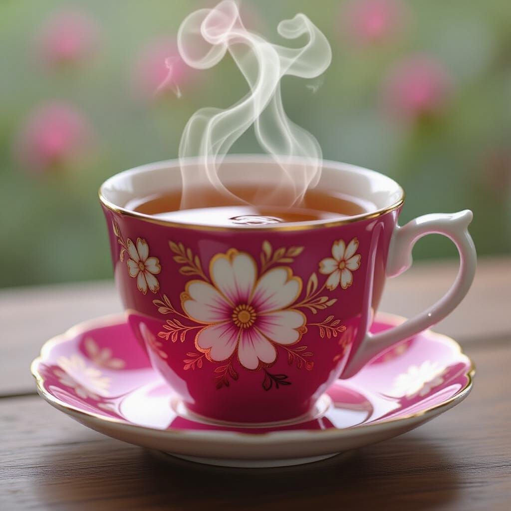 Dreamy Tea Cup Scene with Golden Details