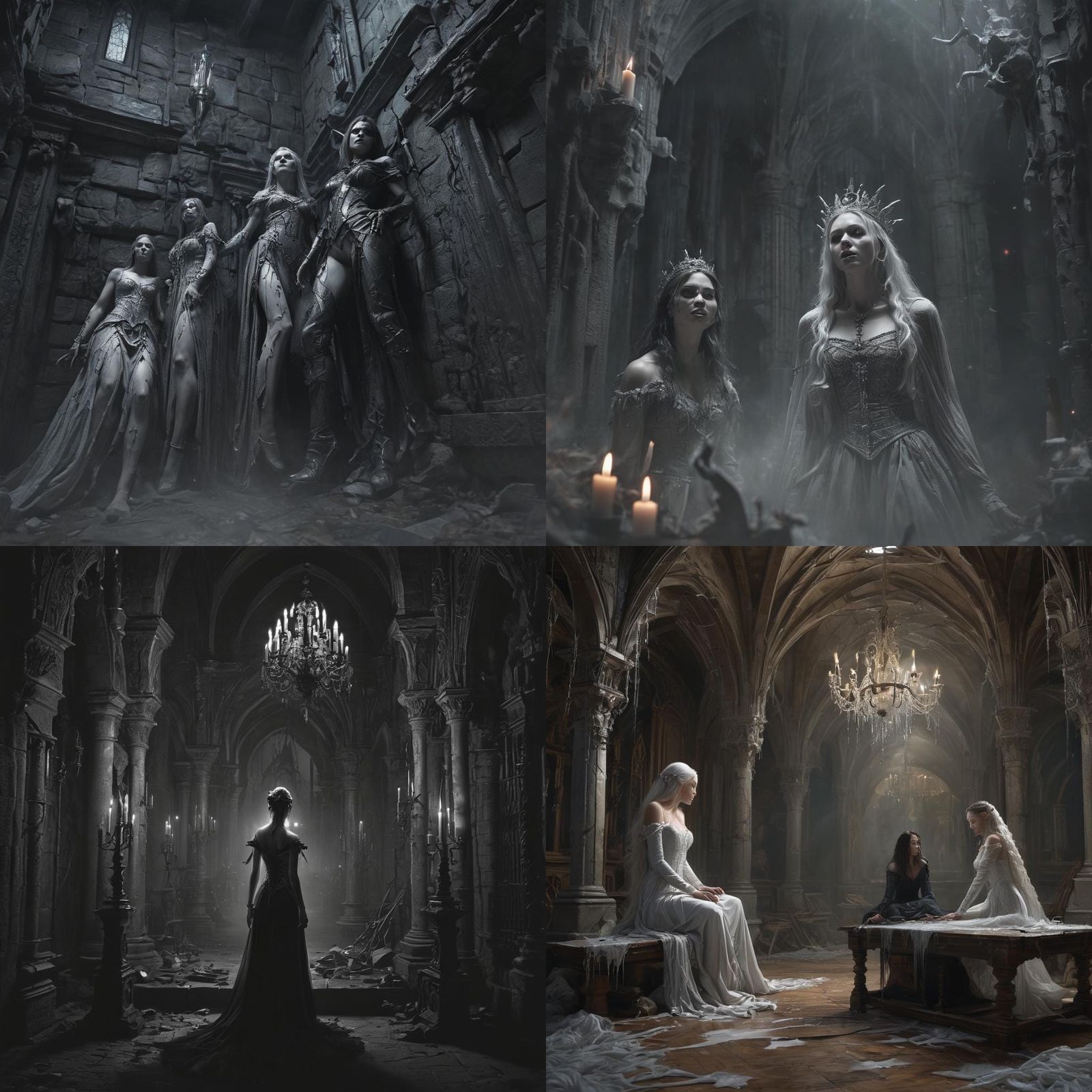 Ice Goddess and Vampire in Gothic Horror Style