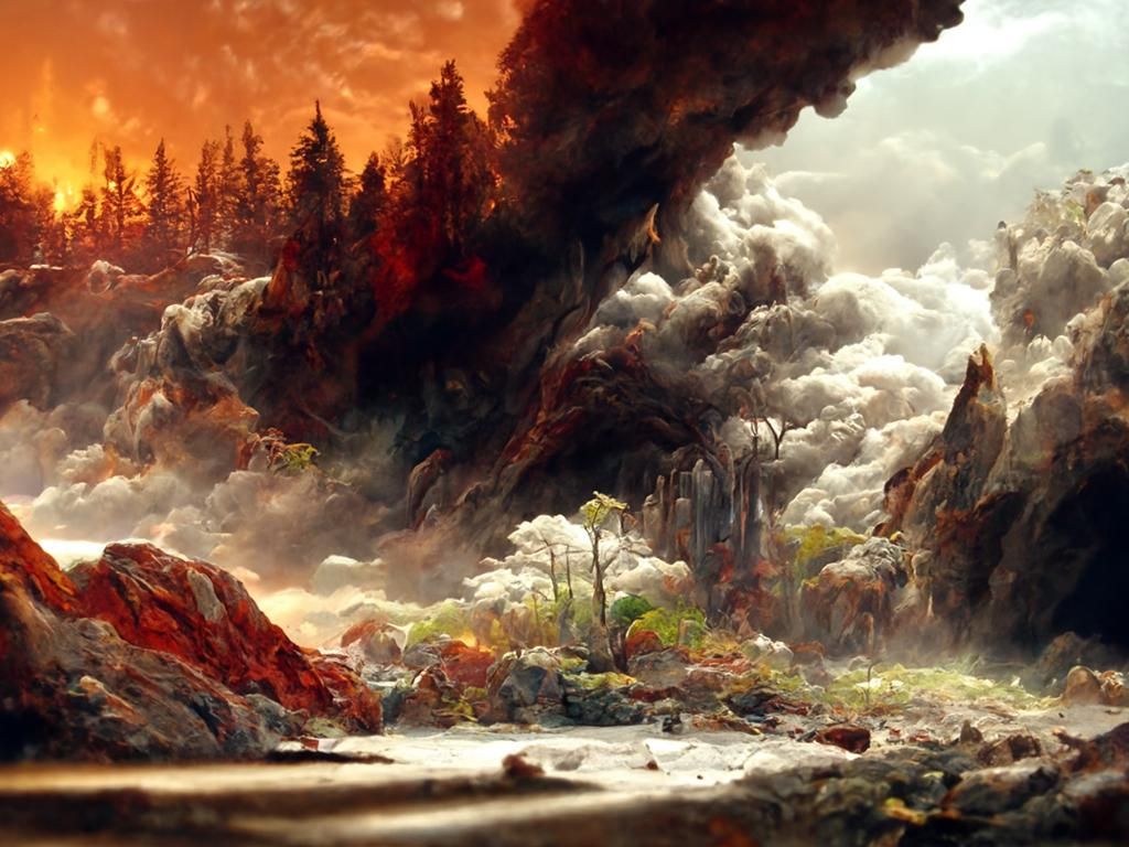 Wild West Forest Fire Landscape in Romantic Style