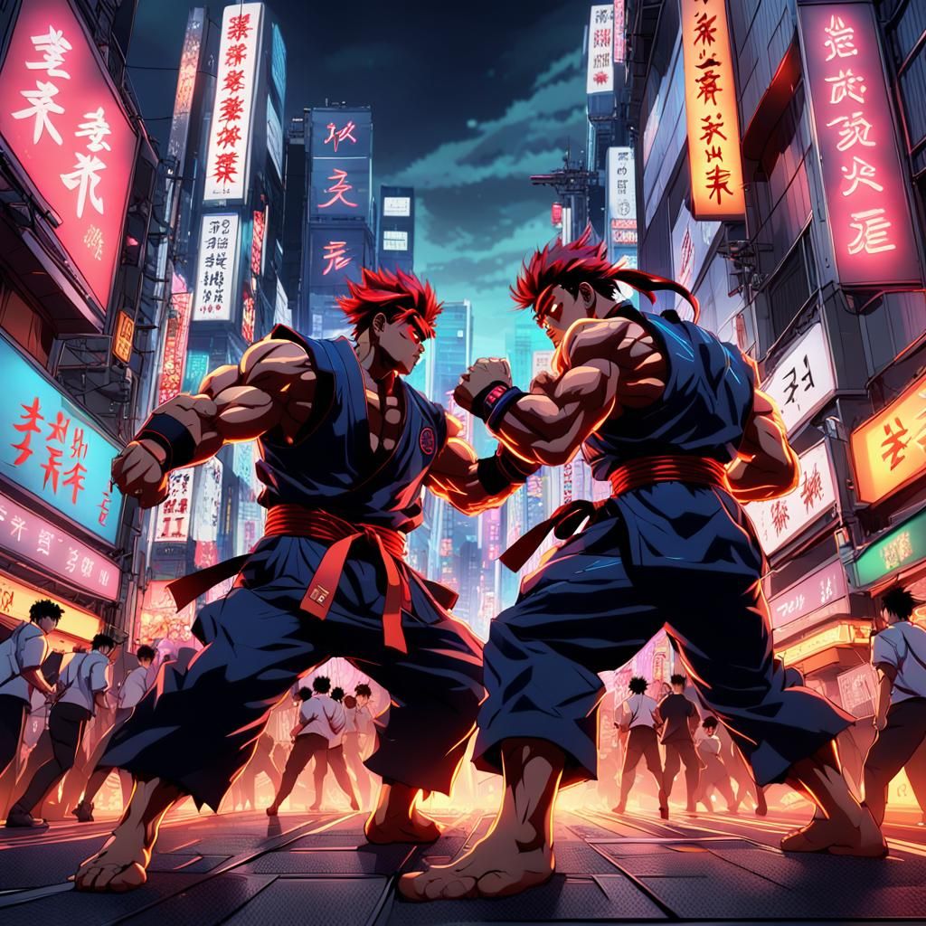 Akuma vs Ryu: Tokyo Street Fight in Anime Style