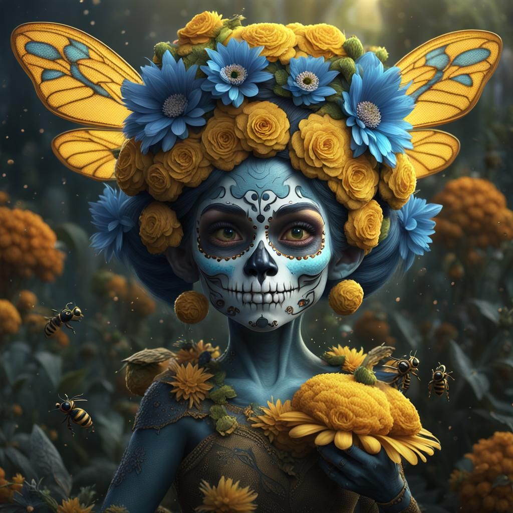 Troll Sugar Skull Wasp Hybrid with Flower Wings
