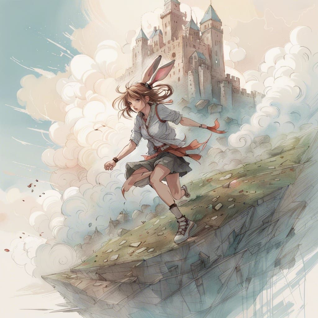 Bunny's Escape: Anime Portrait in the Clouds