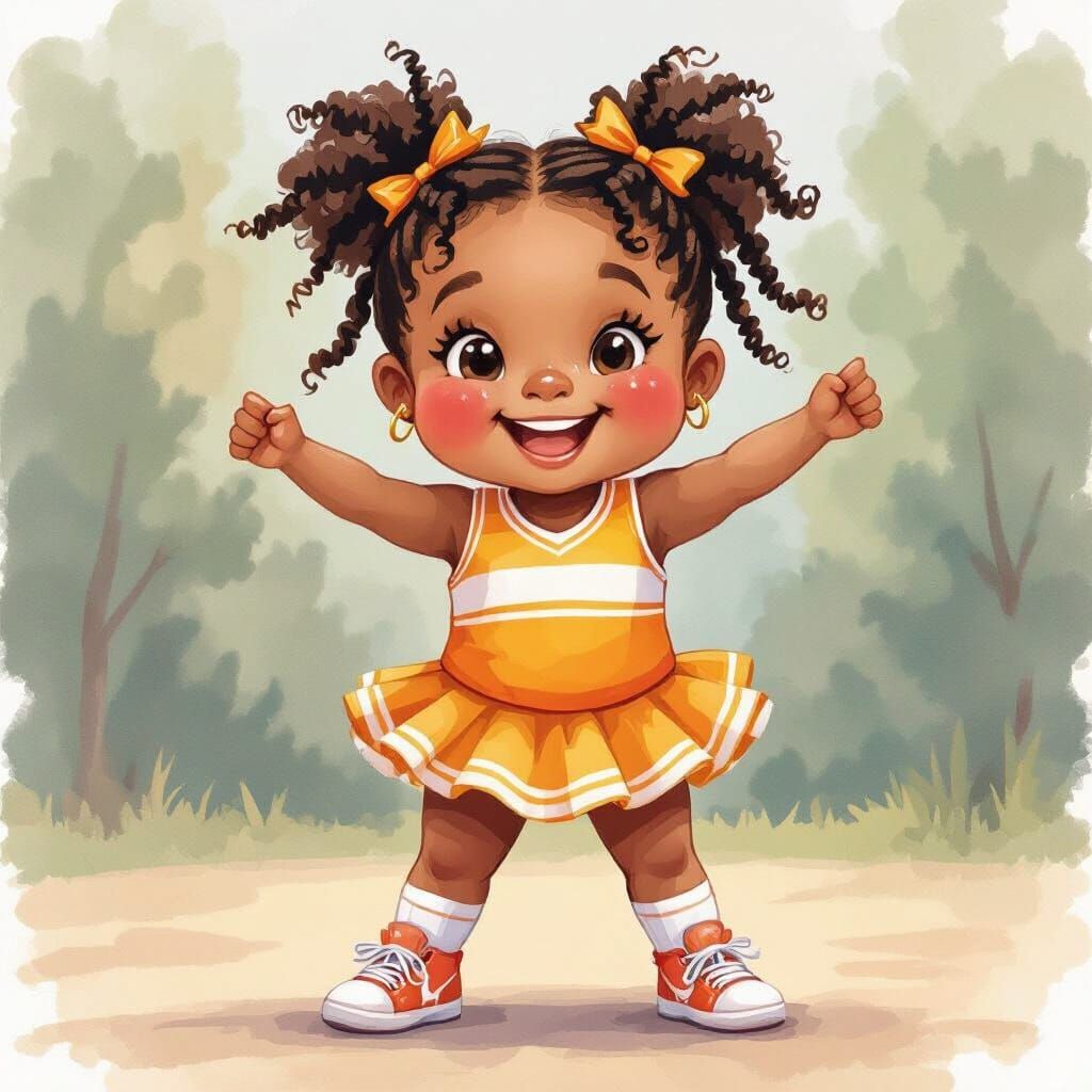 Joyful Cheerleader: Watercolor Portrait with Expressive Brus...