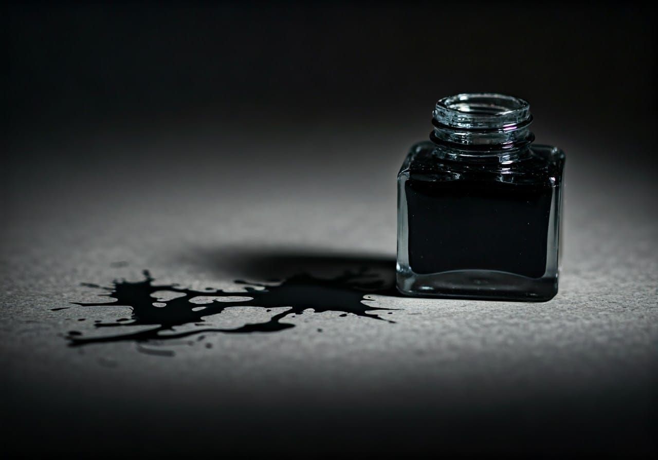 Inkwell Spills Ink Forming a Face