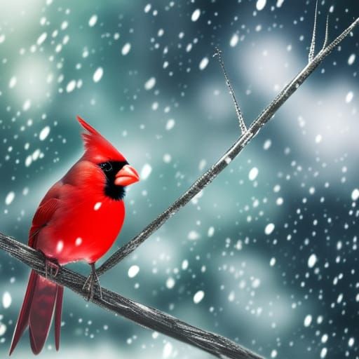 Colorful Cardinals on Snowy Branch: Fantasy Concept Art