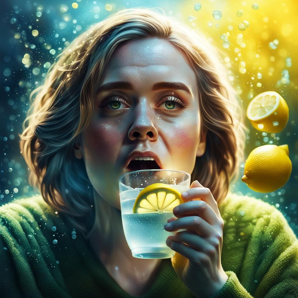 Adele Sipping Lemon Water: Hyperrealistic Splash Art