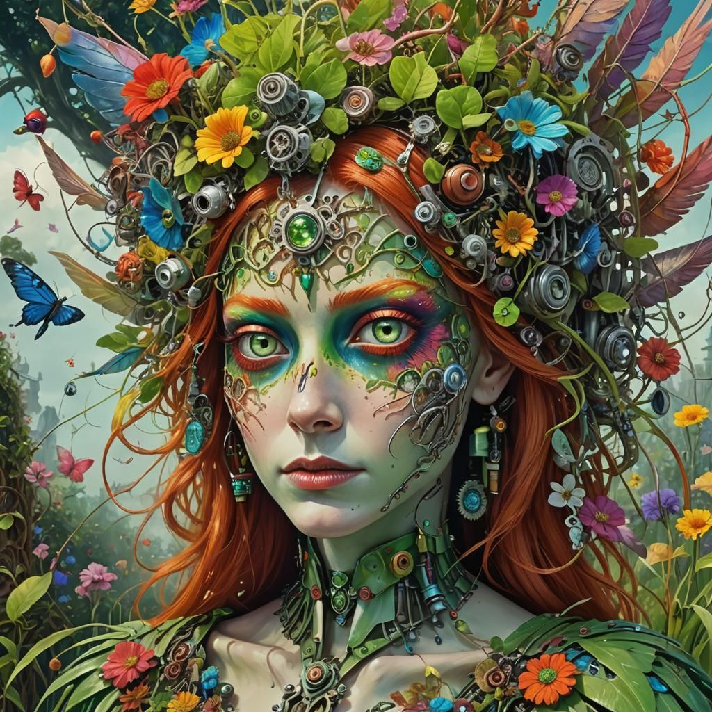 Surreal Dreamlike Fairynoid in Mechanized Landscape