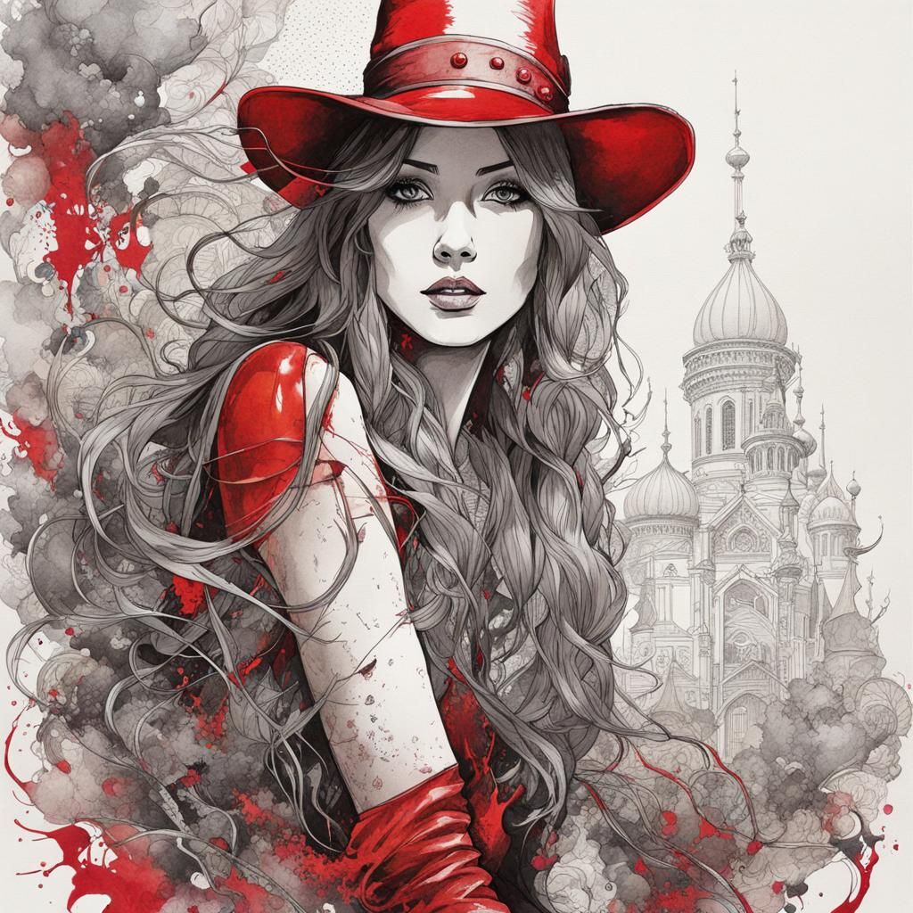 Dark Fantasy Witch Portrait in Sketch Style