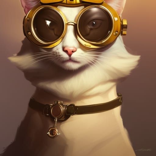 Cat with Goggles: Detailed Digital Portrait