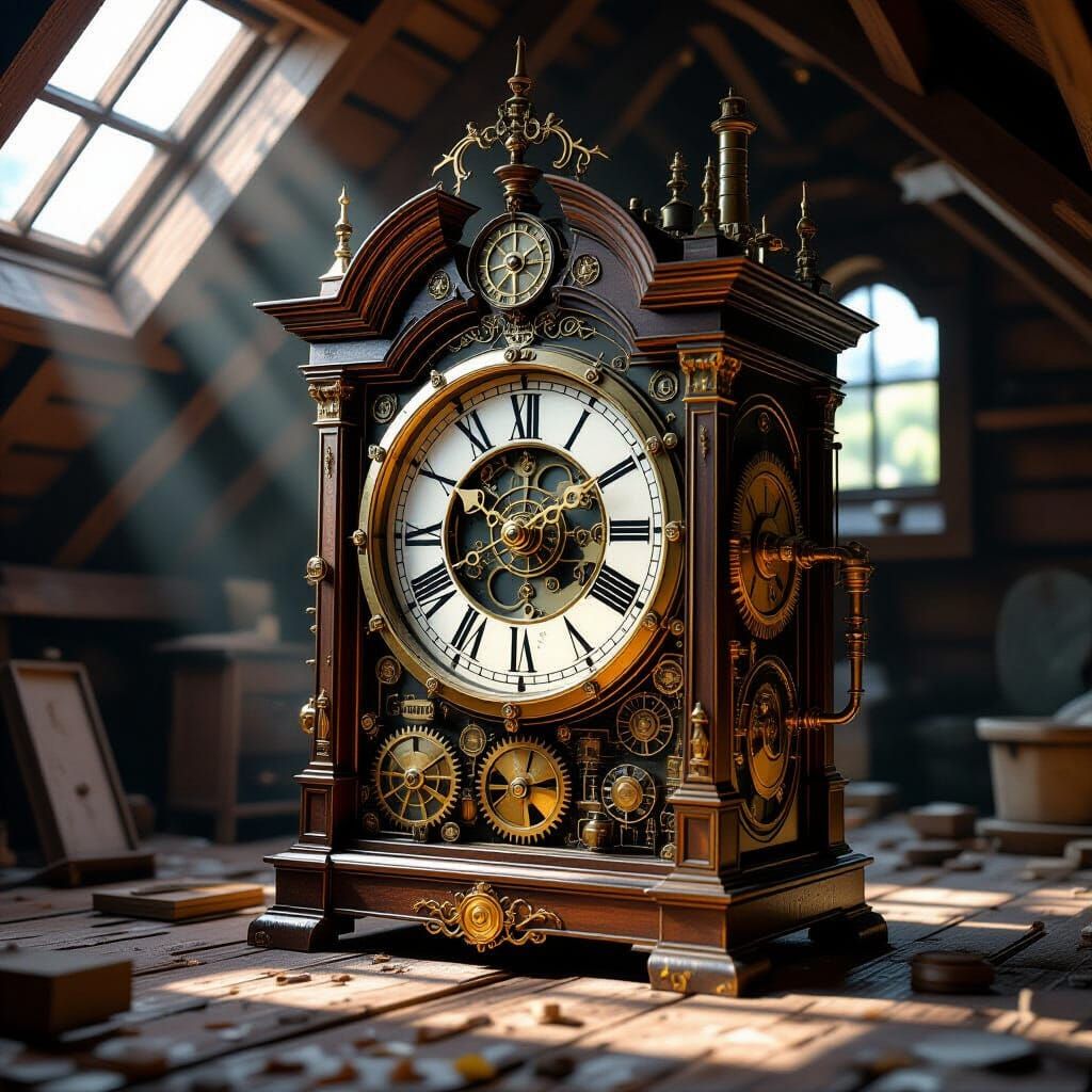 Steampunk City Inside Clock Inspired by Studio Ghibli
