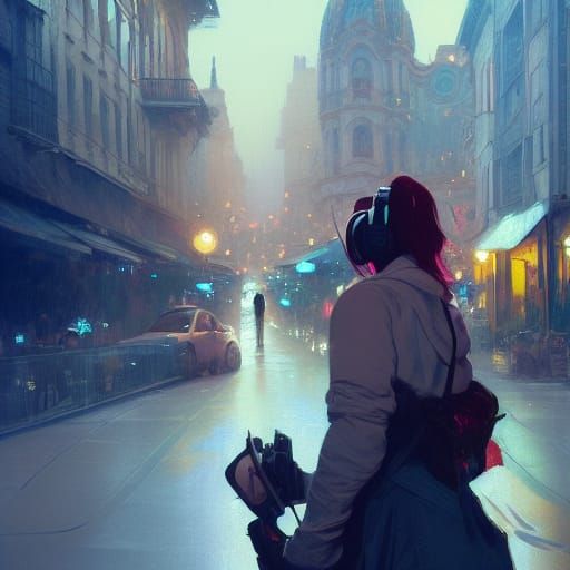 Urban Cafe Girl: Hyperdetailed Digital Art