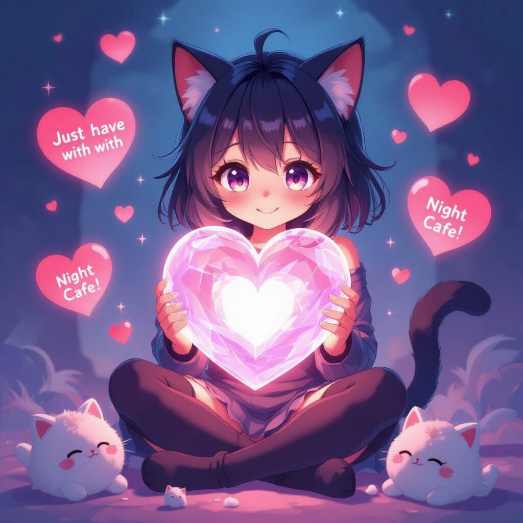 Cat Girl Holds Glowing Heart in Vibrant Manga Style