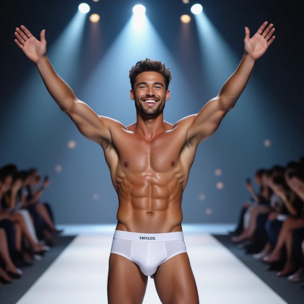 Male Model on Runway in Editorial Fashion Style