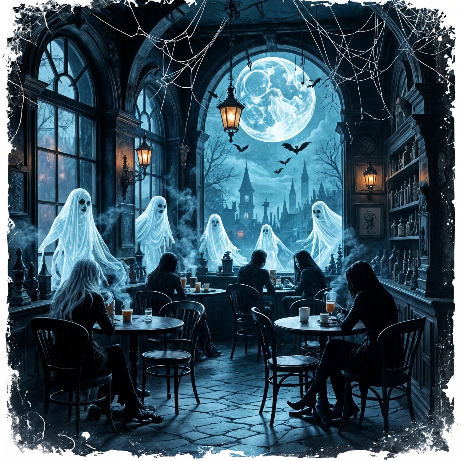 Ethereal Ghostly Coffeehouse in Gothic Horror Style