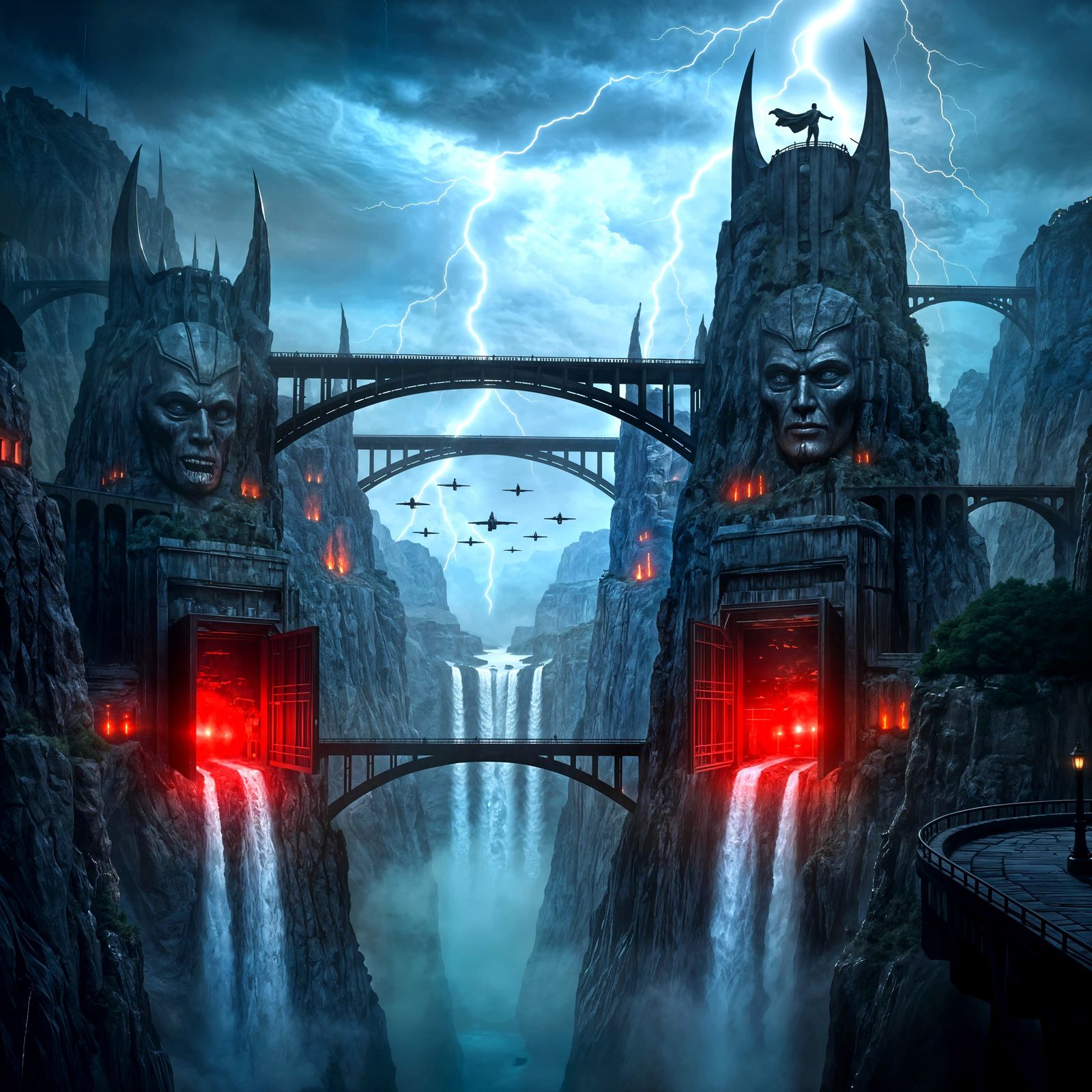 Colossal Super Villain Fortress in Stormy Canyon