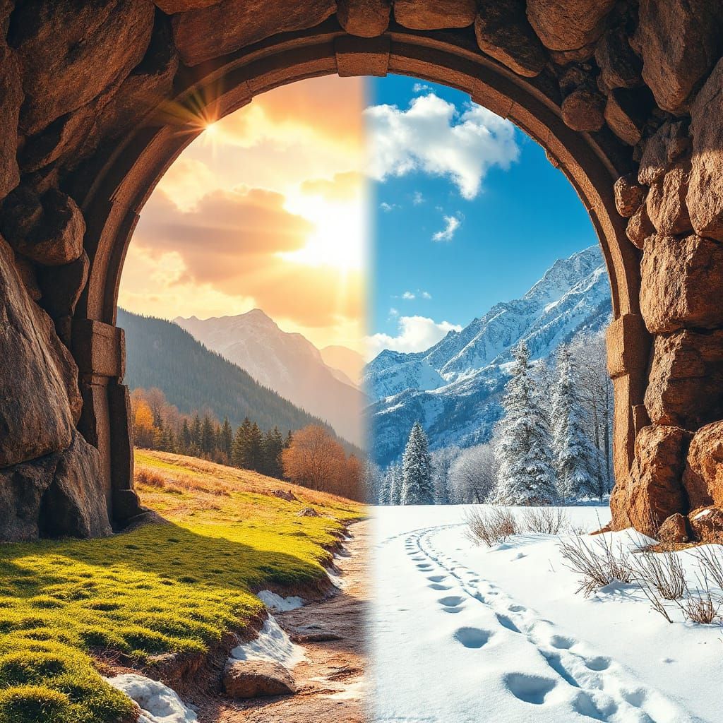 Dimensional Portal: Spring to Winter Landscape